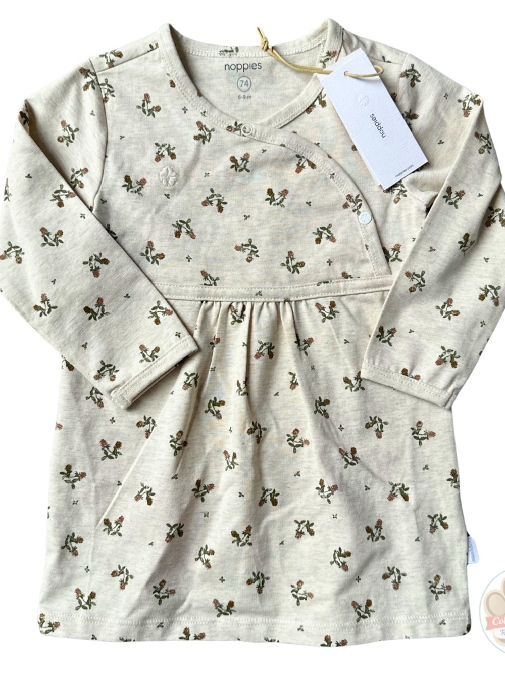 Noppies - Cream Long Sleeve Dress - Green & Rust Floral Print - Organic Cotton
